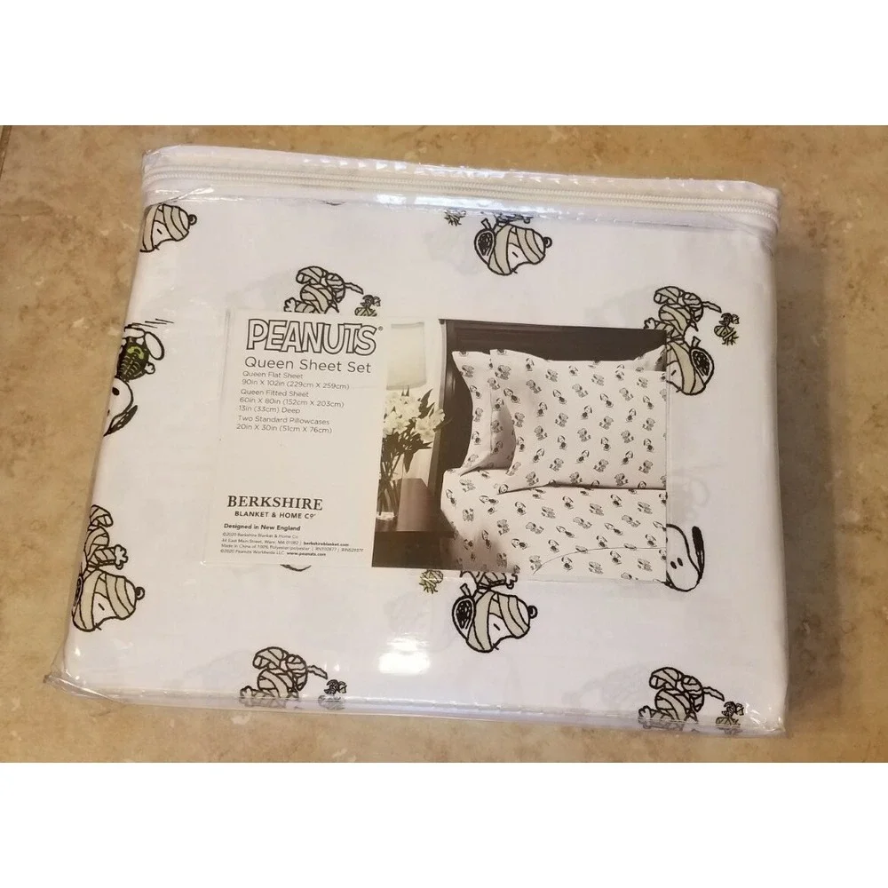 Peanuts Snoopy Berkshire QUEEN Sheet Set Mummy Skeleton Halloween Costume NEW‎